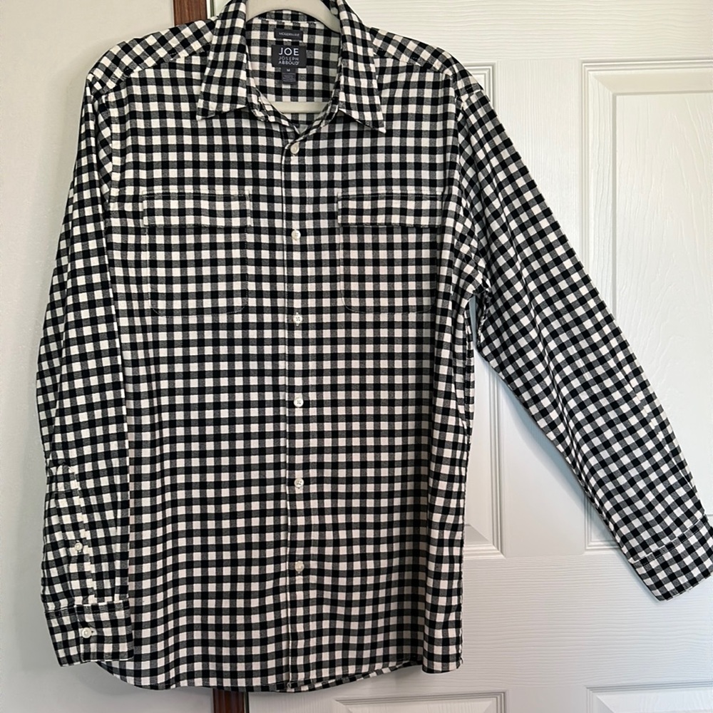 JOE ABBOUD | MENS BUTTON DOWN SHIRT | SIZE M | 100% COTTON CORDUROY | BLK & WHT